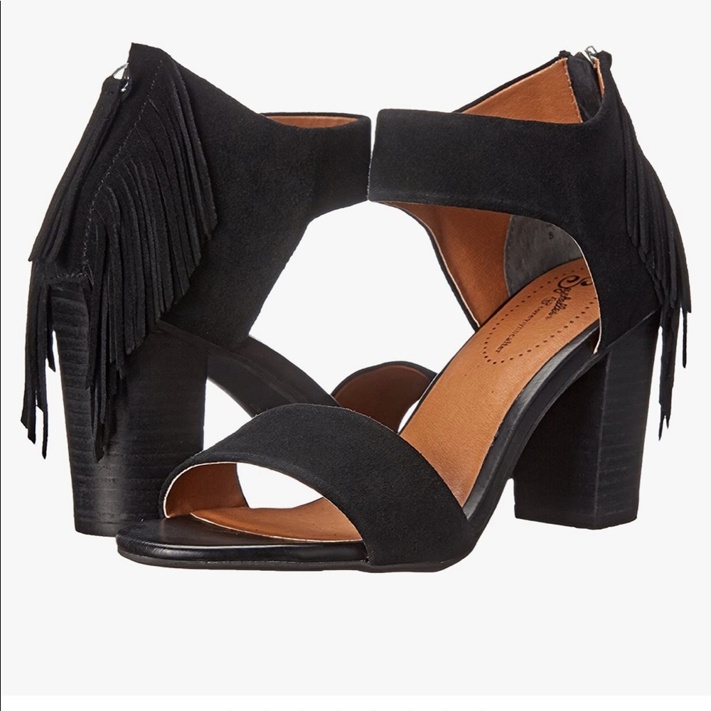 Seychelles Black Fringe Heels